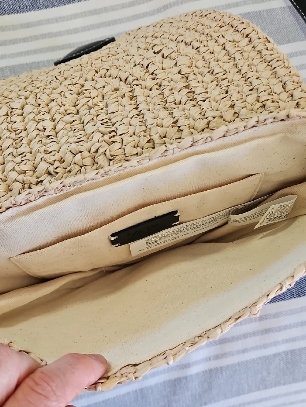 Zara Woven Straw Crossbody Bag with Black Trim - Neutral - Picture 7 of 7